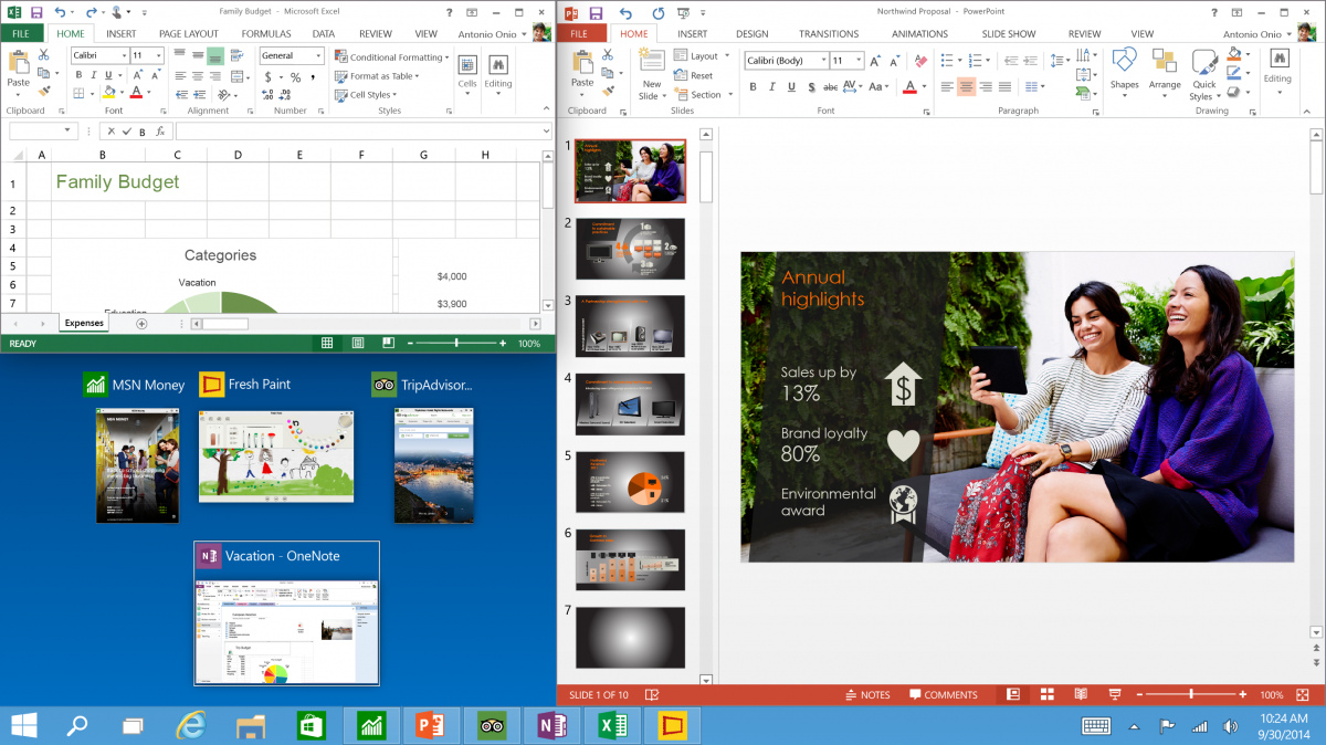 Snap enhancements: You can now have four apps snapped on the same screen with a new quadrant layout.